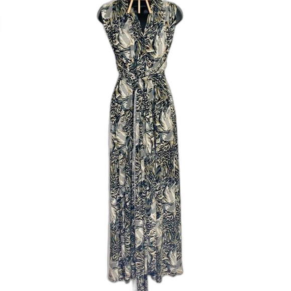 SAVANNAH STUDIO Halter Wrap Cut Out Maxi Dress Black Green Size Small - Picture 1 of 9